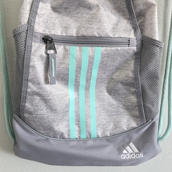 Adidas Unisex Alliance II Drawstring Backpack Gray Teal Bag w/ Lined Pockets - Picture 2 of 6